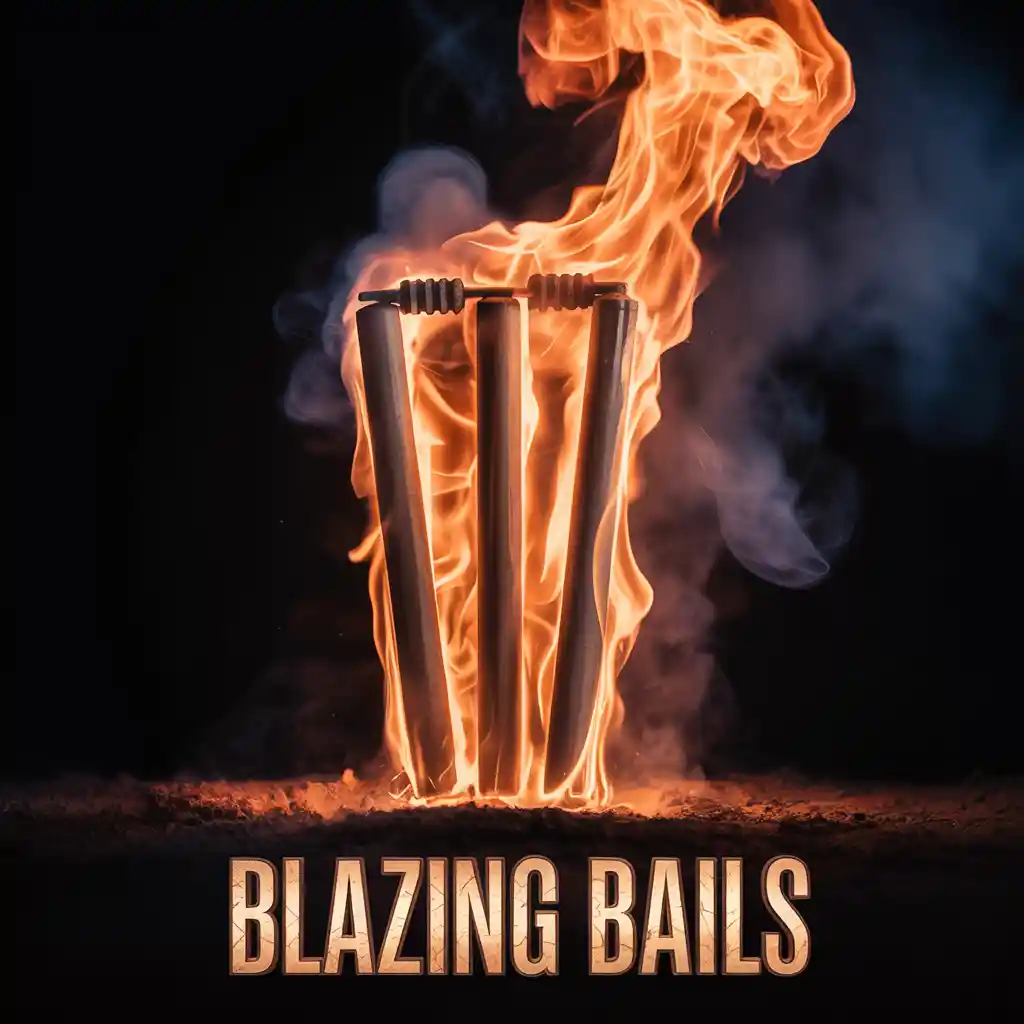 Cricket team logo featuring burning stumps with fiery flames, symbolizing speed and energy.