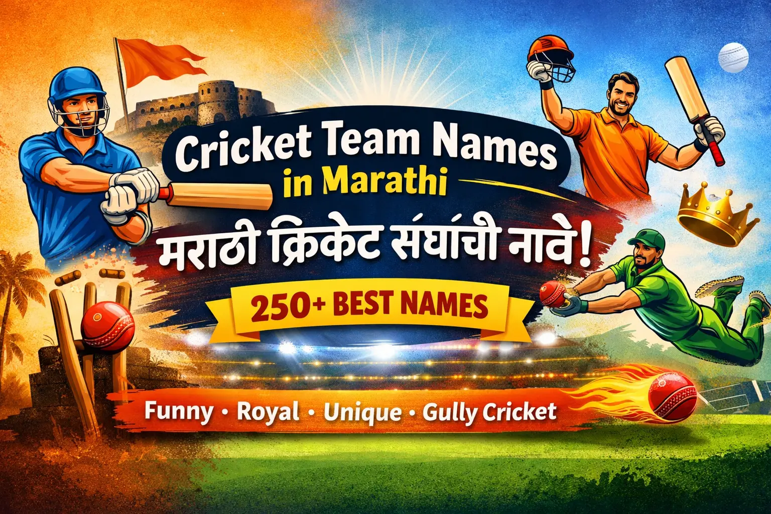 cricket team names in Marathi including funny, royal, unique & gully cricket name ideas