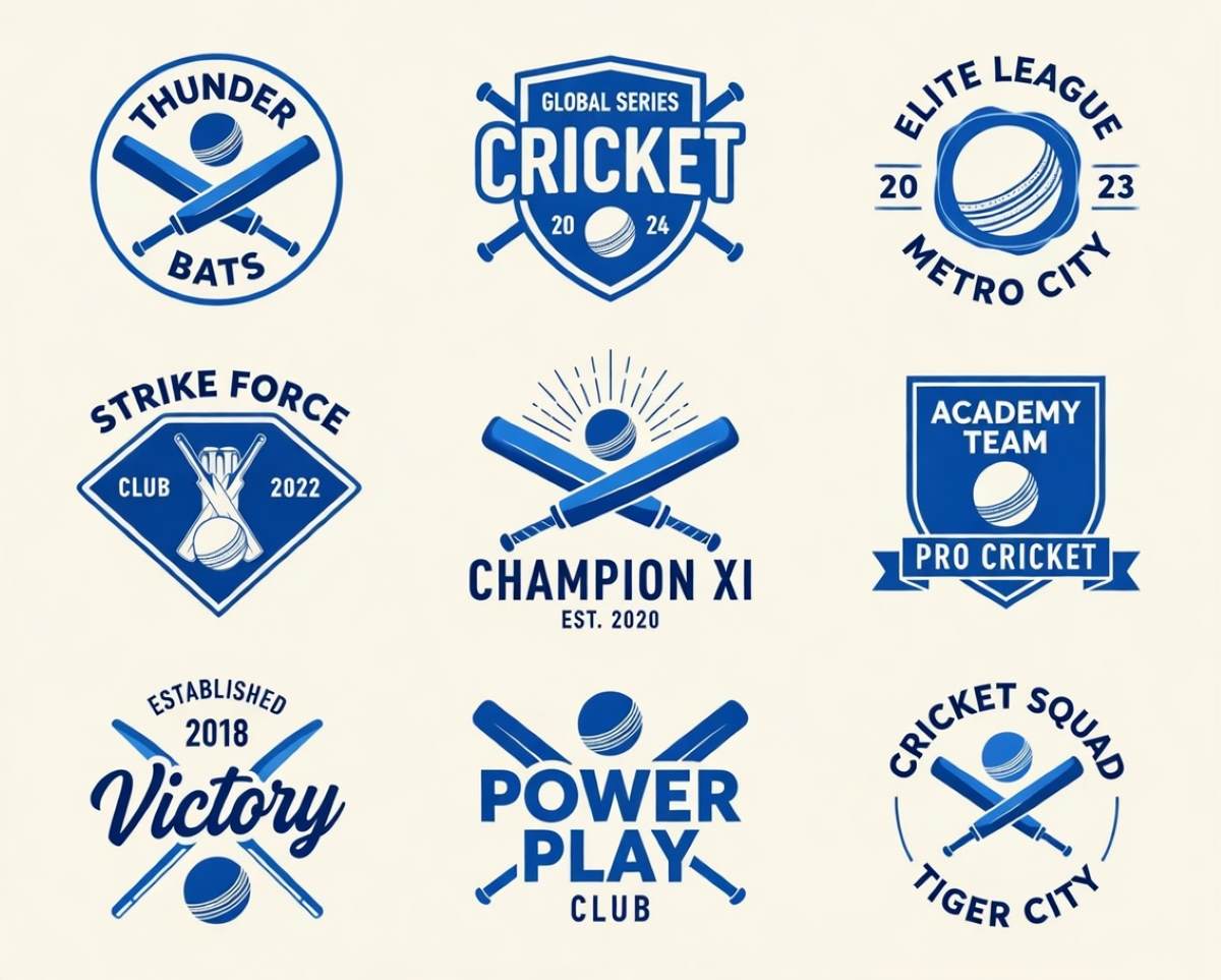 Retro cricket badges set