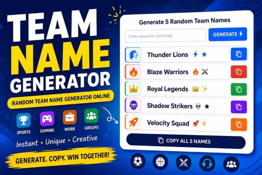 Team Name Generator | Random Team Name Generator Online