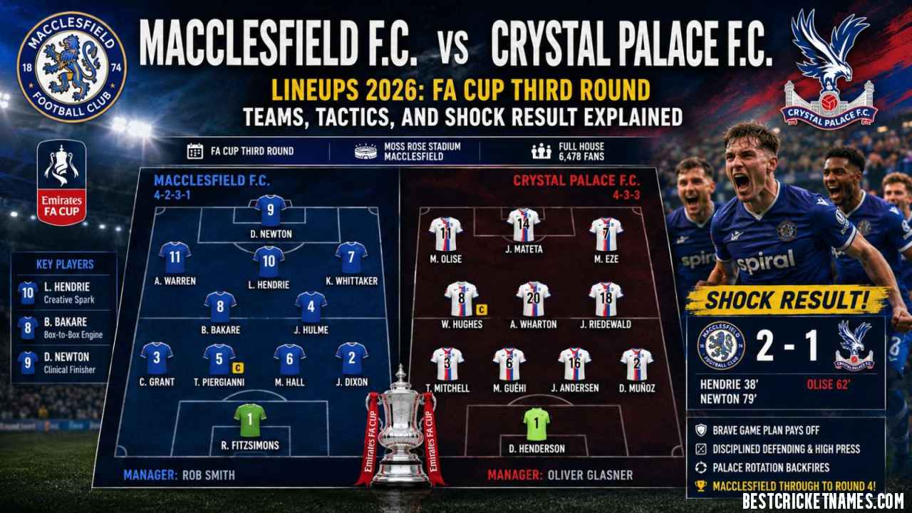 Macclesfield F.C. vs Crystal Palace F.C. Lineups