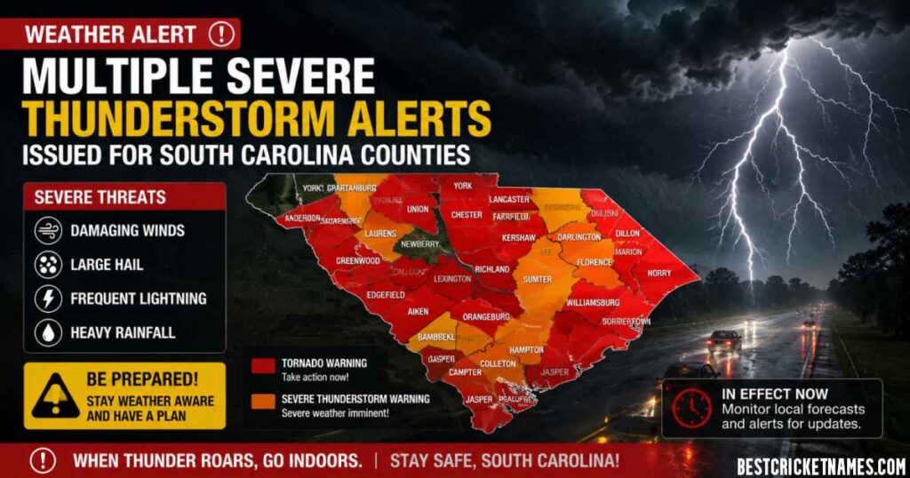 Multiple Severe Thunderstorm Alerts Issued for South Carolina Counties