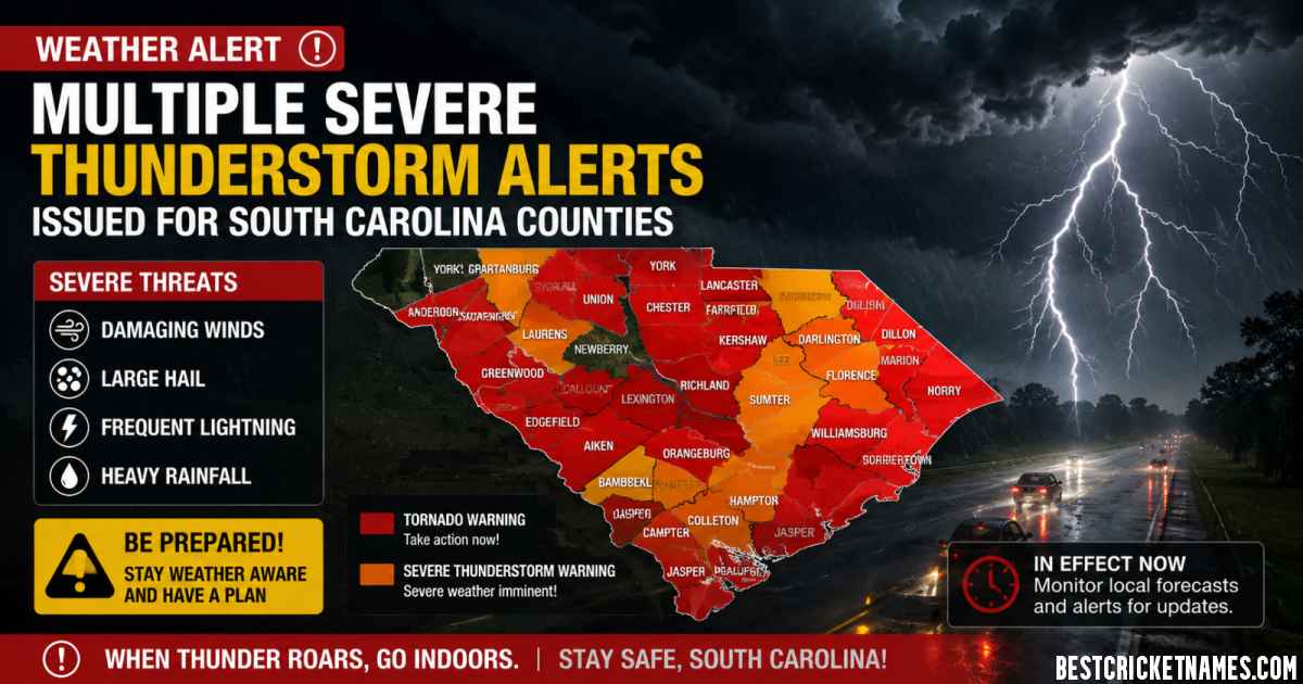 Multiple Severe Thunderstorm Alerts Issued for South Carolina Counties