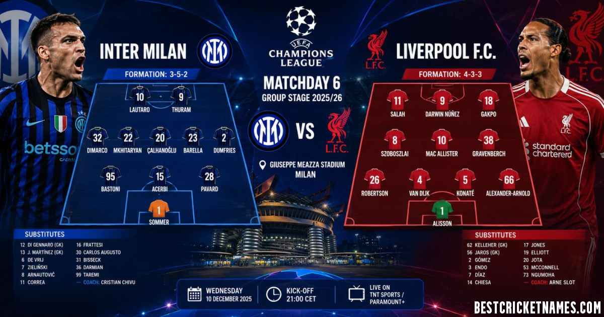Inter Milan vs Liverpool F.C. Lineups