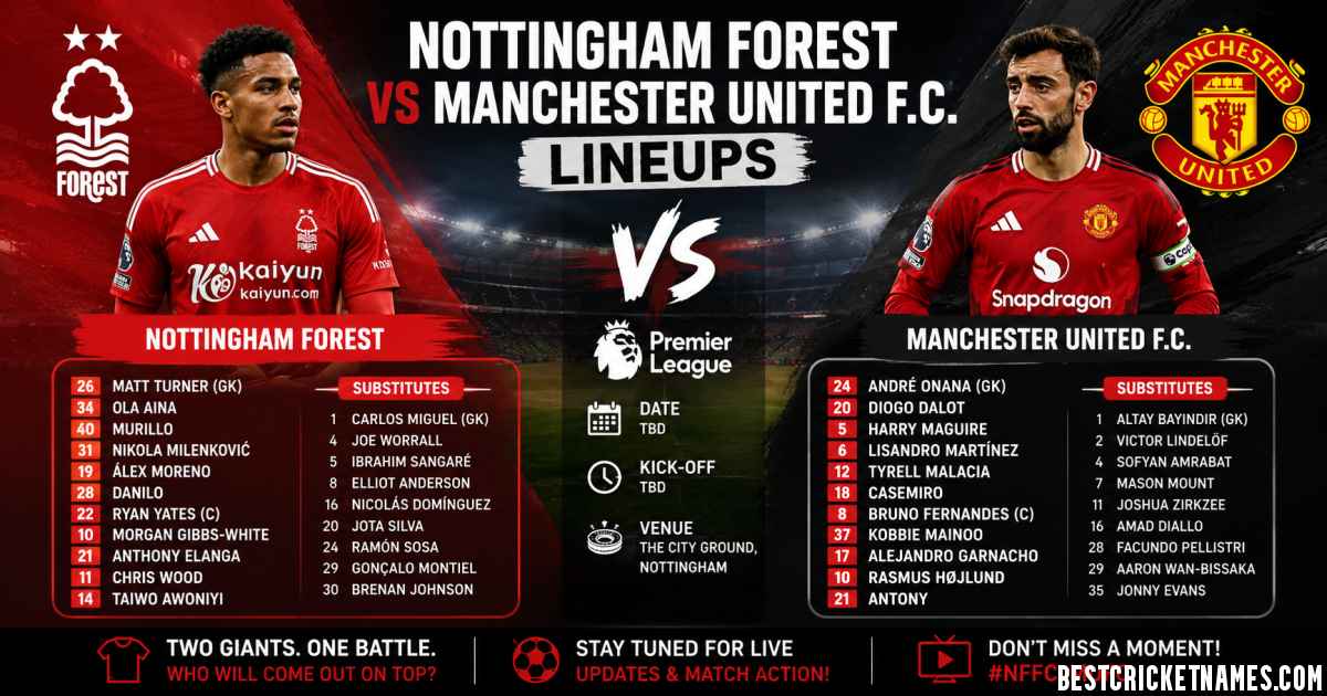 Nottingham Forest vs Manchester United F.C. Lineups