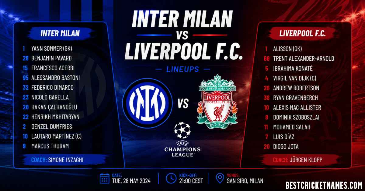 Inter Milan vs Liverpool F.C. Lineups